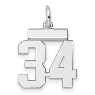Sterling Silver Rhodium-plated Small Polished Number 34 Charm