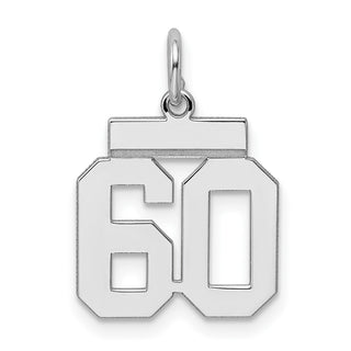 Sterling Silver Rhodium-plated Small Polished Number 60 Charm