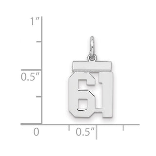 Sterling Silver Rhodium-plated Small Polished Number 61 Charm