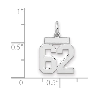 Sterling Silver Rhodium-plated Small Polished Number 62 Charm