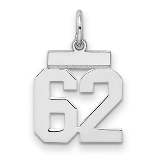 Sterling Silver Rhodium-plated Small Polished Number 62 Charm