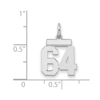 Sterling Silver Rhodium-plated Small Polished Number 64 Charm