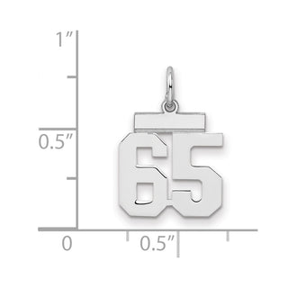 Sterling Silver Rhodium-plated Small Polished Number 65 Charm