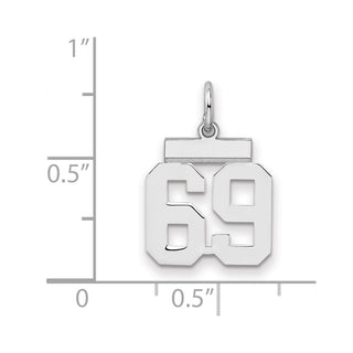 Sterling Silver Rhodium-plated Small Polished Number 69 Charm