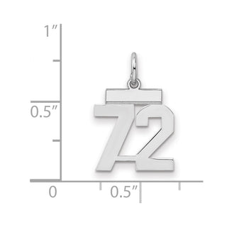 Sterling Silver Rhodium-plated Small Polished Number 72 Charm