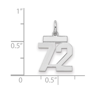 Sterling Silver Rhodium-plated Small Polished Number 72 Charm