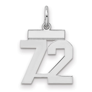 Sterling Silver Rhodium-plated Small Polished Number 72 Charm