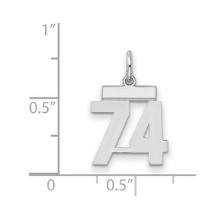 Sterling Silver Rhodium-plated Small Polished Number 74 Charm