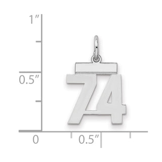 Sterling Silver Rhodium-plated Small Polished Number 74 Charm