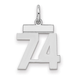 Sterling Silver Rhodium-plated Small Polished Number 74 Charm