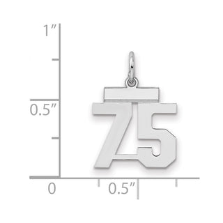 Sterling Silver Rhodium-plated Small Polished Number 75 Charm