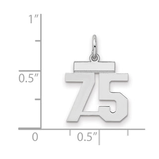 Sterling Silver Rhodium-plated Small Polished Number 75 Charm