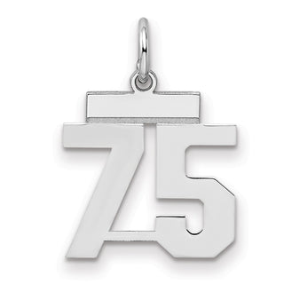 Sterling Silver Rhodium-plated Small Polished Number 75 Charm