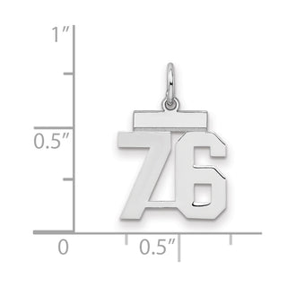 Sterling Silver Rhodium-plated Small Polished Number 76 Charm