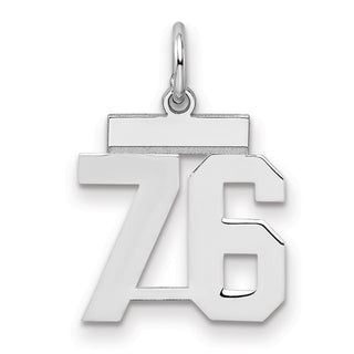 Sterling Silver Rhodium-plated Small Polished Number 76 Charm