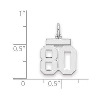 Sterling Silver Rhodium-plated Small Polished Number 80 Charm