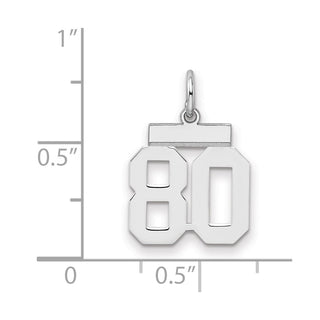 Sterling Silver Rhodium-plated Small Polished Number 80 Charm