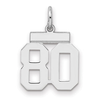 Sterling Silver Rhodium-plated Small Polished Number 80 Charm