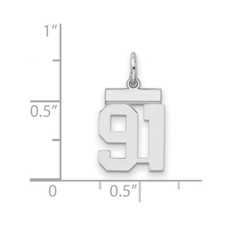 Sterling Silver Rhodium-plated Small Polished Number 91 Charm