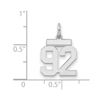 Sterling Silver Rhodium-plated Small Polished Number 92 Charm