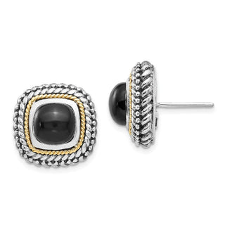 Sterling Silver w/14k Yellow Gold Cabochon Onyx Post Earrings