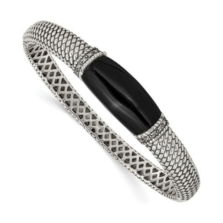 Sterling Silver Onyx & 1/10ctw. Diamond Bangle Bracelet