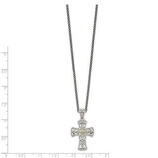 Sterling Silver w/14k Yellow Gold Diamond Cross Necklace
