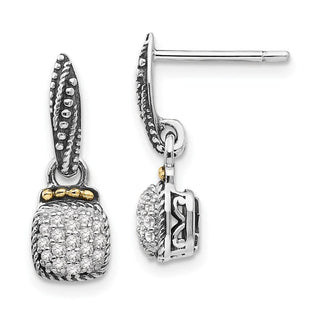 Sterling Silver w/14k Yellow Gold Diamond Dangle Post Earrings QTC1191