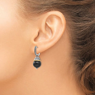 Sterling Silver w/14k Yellow Gold Black Onyx Polished and Textured Earrings