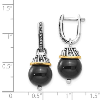 Sterling Silver w/14k Yellow Gold Black Onyx Polished and Textured Earrings