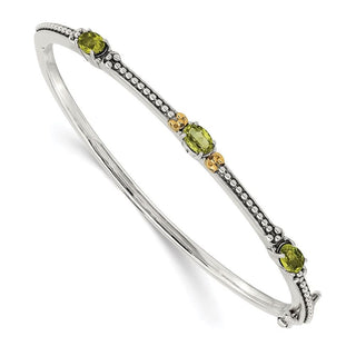 Sterling Silver w/14k Yellow Gold Peridot Bangle Bracelet