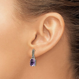 Sterling Silver w/14k Yellow Gold Diamond and Amethyst Dangle Post Earrings