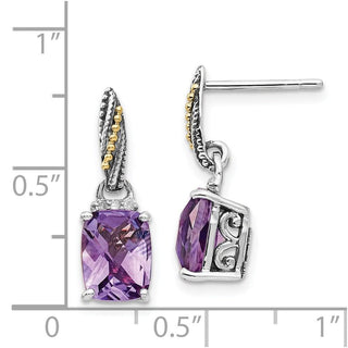 Sterling Silver w/14k Yellow Gold Diamond and Amethyst Dangle Post Earrings
