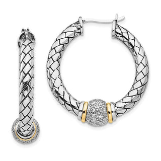 Sterling Silver w/14k Yellow Gold Diamond Hoop Earrings QTC122