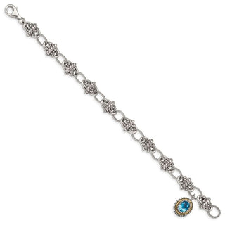 7.75" Sterling Silver & 14k Yellow Gold Light Swiss Blue Topaz Bracelet