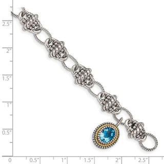 7.75" Sterling Silver & 14k Yellow Gold Light Swiss Blue Topaz Bracelet