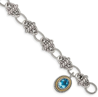 7.75" Sterling Silver & 14k Yellow Gold Light Swiss Blue Topaz Bracelet