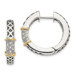 Sterling Silver w/14k Yellow Gold Diamond Hinged Hoop Earrings