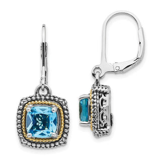 Sterling Silver w/14k Yellow Gold Light Swiss Blue Topaz Leverback Earrings
