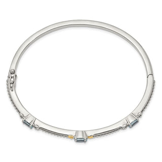 7.25" Sterling Silver & 14k Yellow Gold Sky Blue Topaz Bangle Bracelet