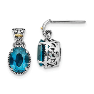 Sterling Silver w/14k Yellow Gold London Blue Topaz Post Earrings QTC1338