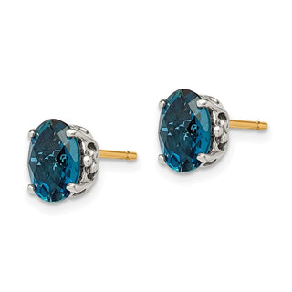 Sterling Silver w/14k Yellow Gold London Blue Topaz Post Earrings QTC1342