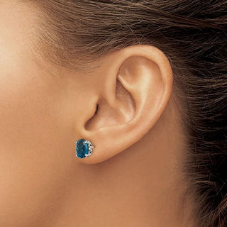 Sterling Silver w/14k Yellow Gold London Blue Topaz Post Earrings QTC1342