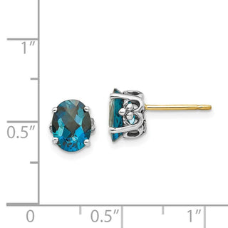 Sterling Silver w/14k Yellow Gold London Blue Topaz Post Earrings QTC1342