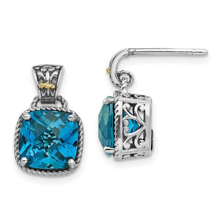 Sterling Silver w/14k Yellow Gold London Blue Topaz Post Earrings QTC1347