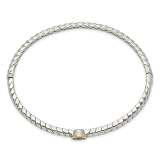 7.25" Sterling Silver & 14k Yellow Gold London Blue Topaz Bangle Bracelet