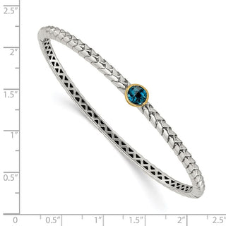 7.25" Sterling Silver & 14k Yellow Gold London Blue Topaz Bangle Bracelet