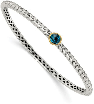 7.25" Sterling Silver & 14k Yellow Gold London Blue Topaz Bangle Bracelet