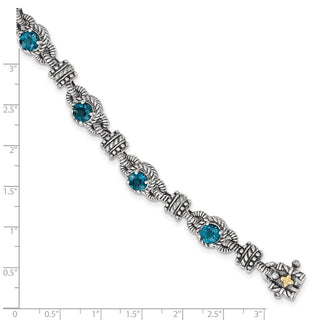 7.5" Sterling Silver & 14k Yellow Gold London Blue Topaz Bracelet