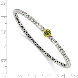 7.25" Sterling Silver & 14k Yellow Gold Peridot Bangle Bracelet